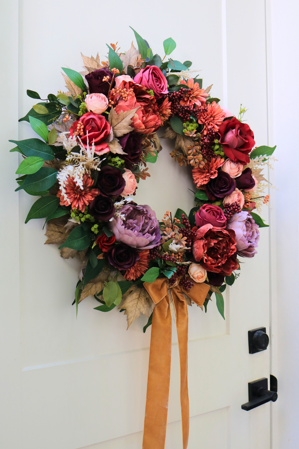 Bordeaux & Blush Burgundy Fall Luxury Front Door Wreath | 25-Inch