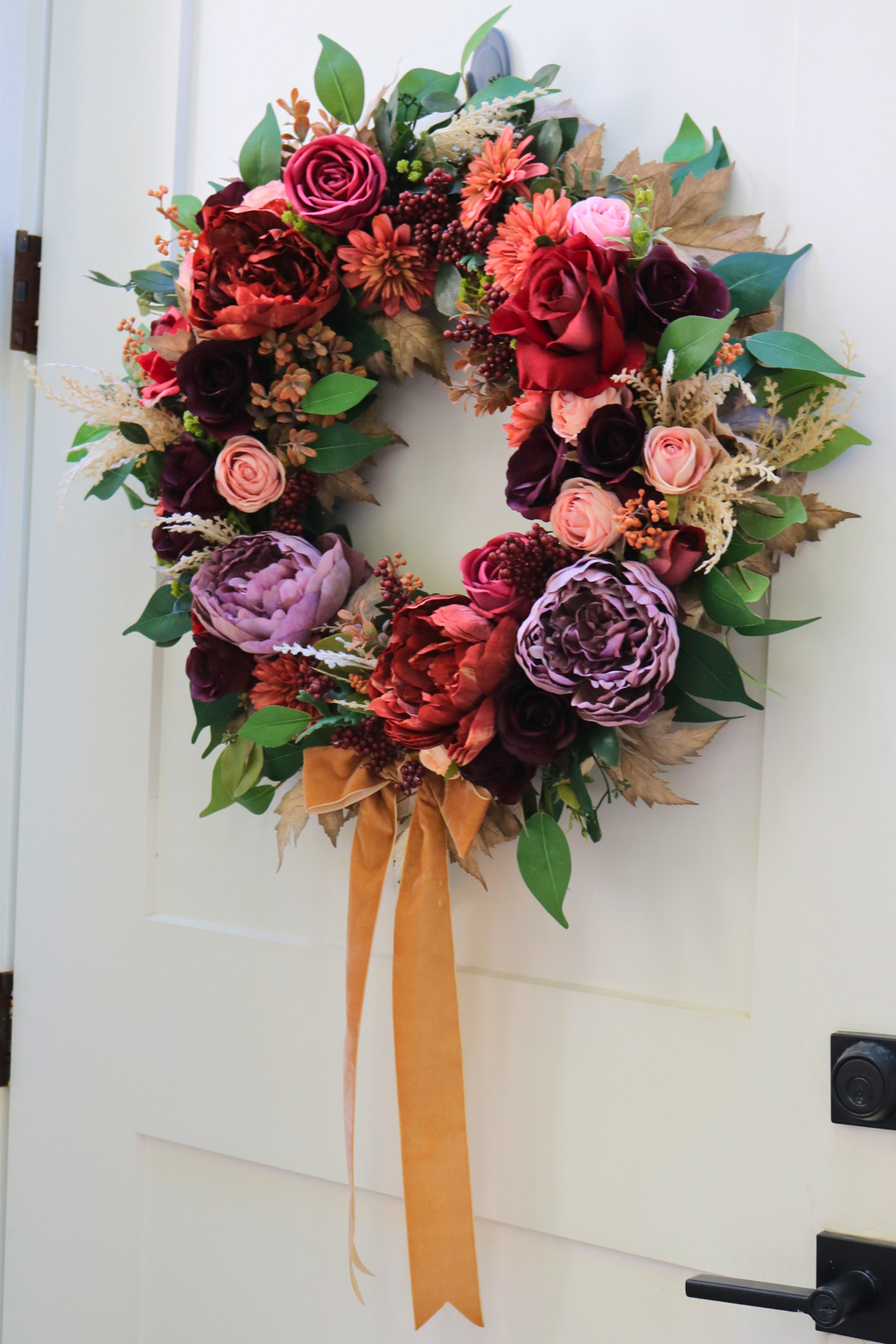 Bordeaux & Blush Burgundy Fall Luxury Front Door Wreath | 25-Inch