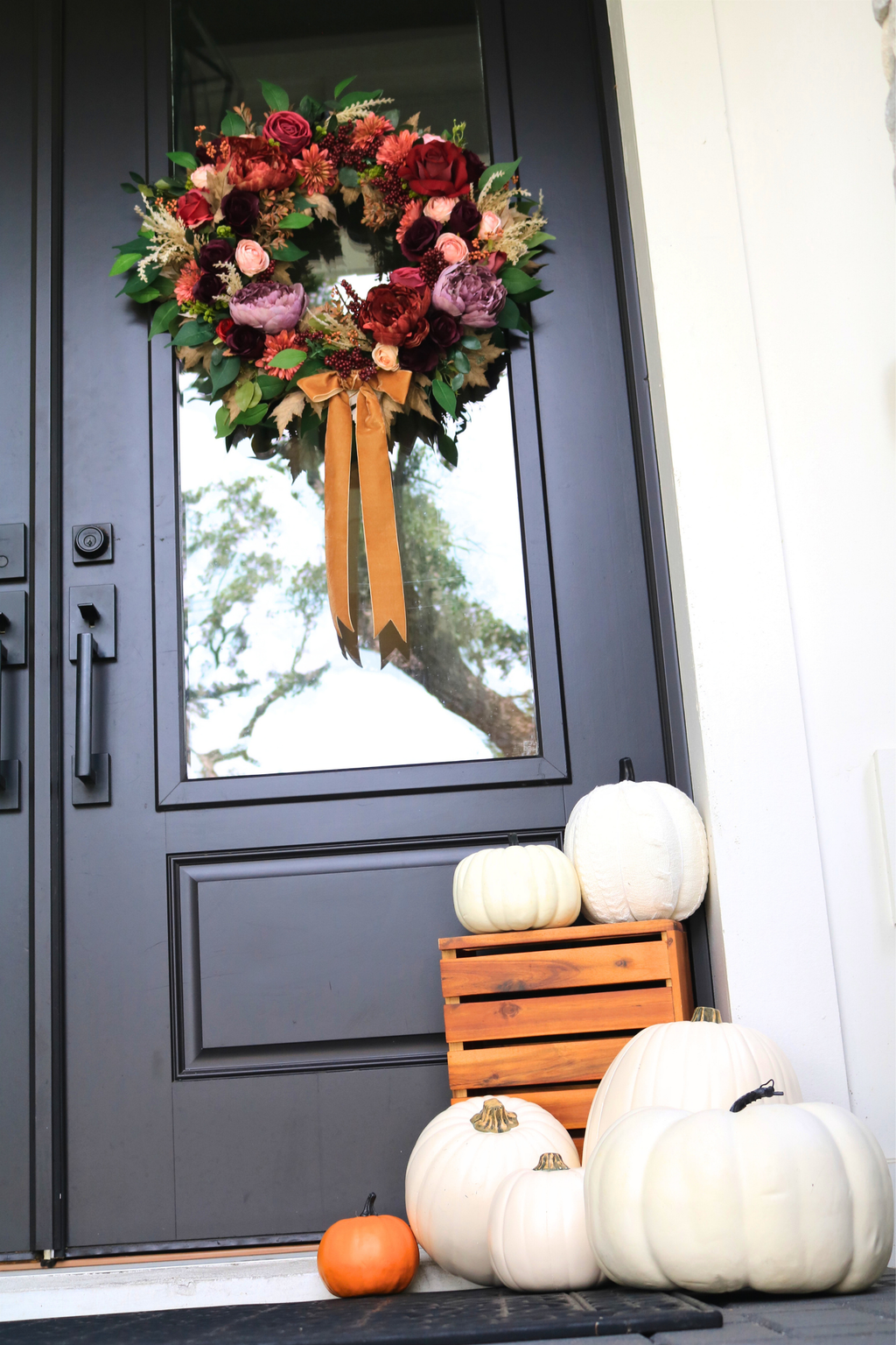 Bordeaux & Blush Burgundy Fall Luxury Front Door Wreath | 25-Inch