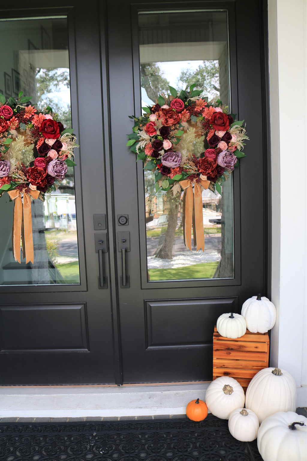 Bordeaux & Blush Burgundy Fall Luxury Front Door Wreath | 25-Inch