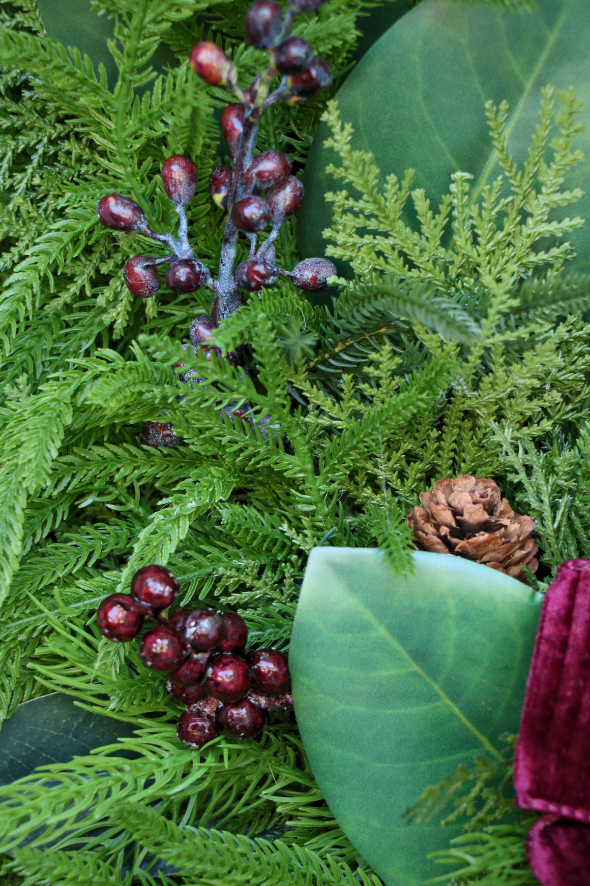 Burgundy Elegance  | Magnolia & Evergreen Holiday Wreath