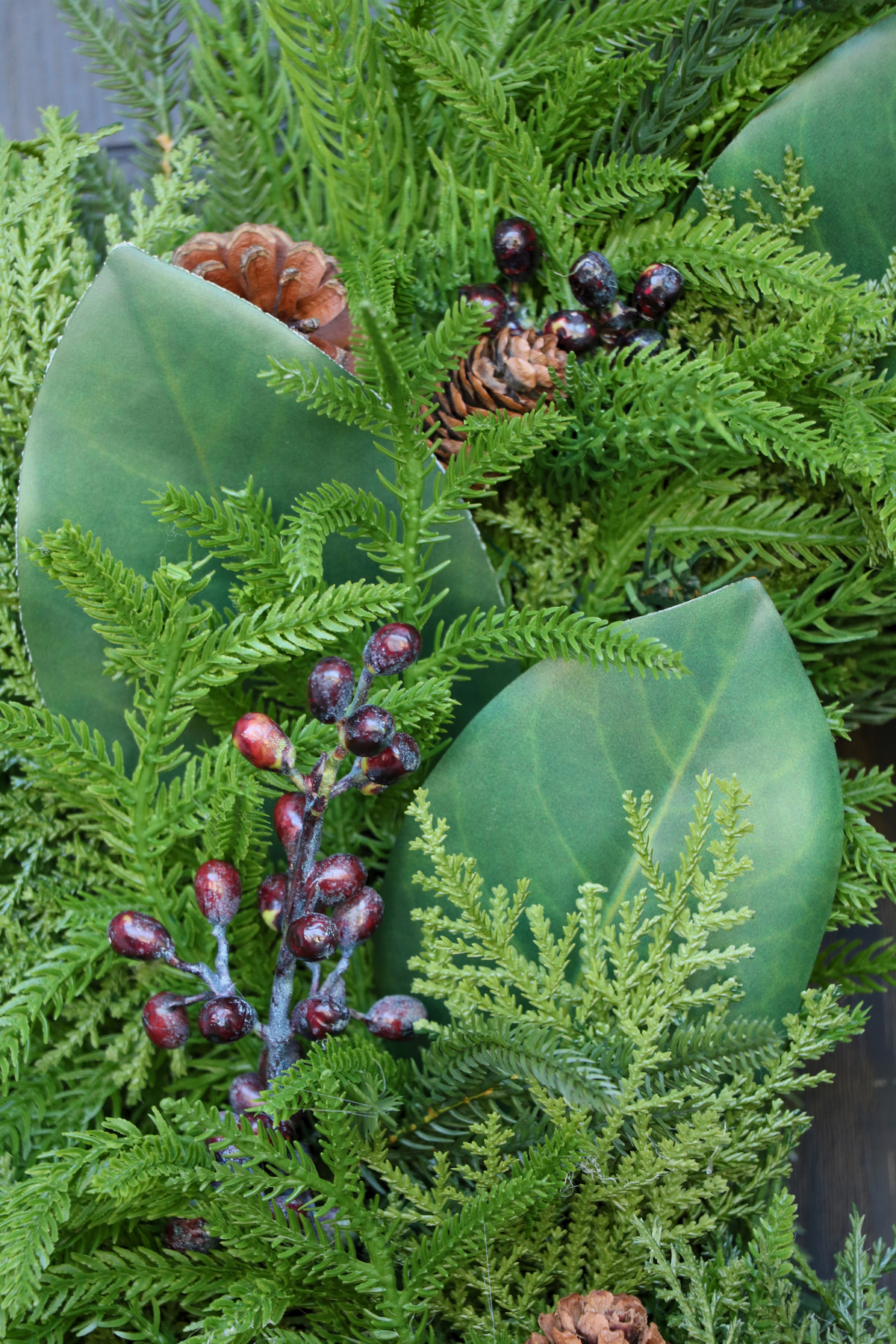 Burgundy Elegance  | Magnolia & Evergreen Holiday Wreath