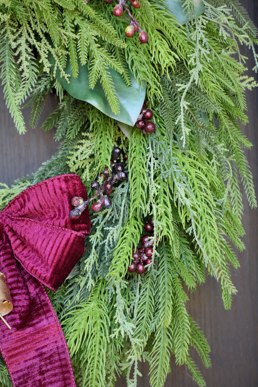Burgundy Elegance  | Magnolia & Evergreen Holiday Wreath