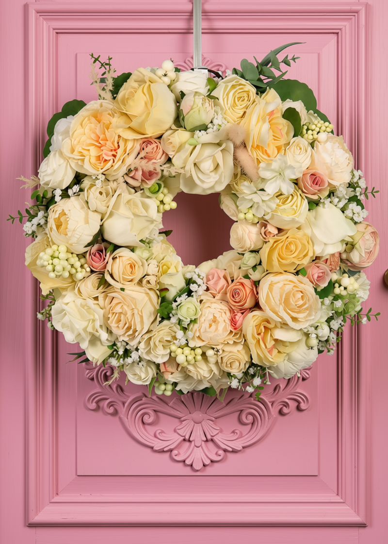 Mini Ivory Romance Luxury Faux Floral Front Door Wreath