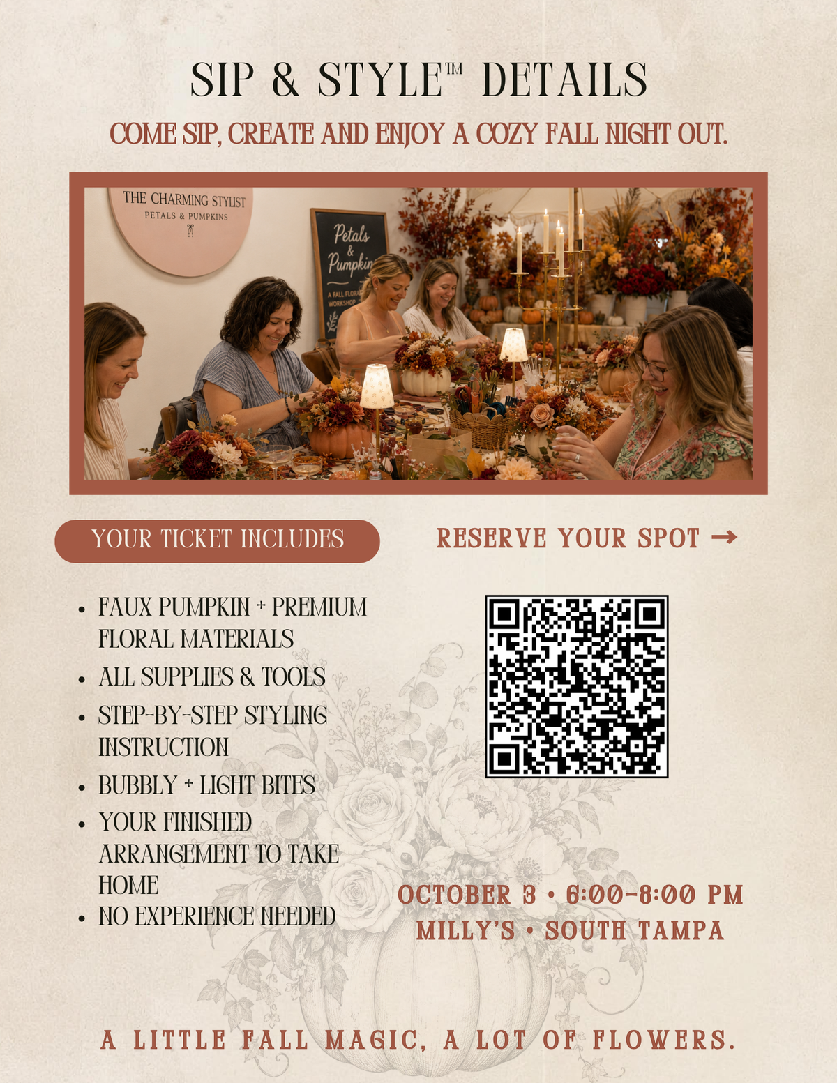 Sip & Style™ | Hocus Pocus Inspired Pumpkins & Petals Floral Design Class