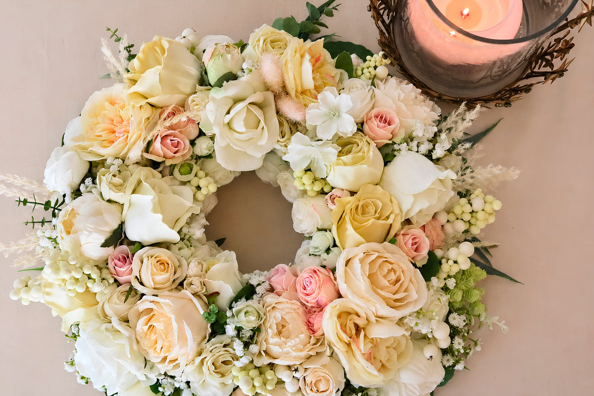 Mini Ivory Romance Luxury Faux Floral Front Door Wreath