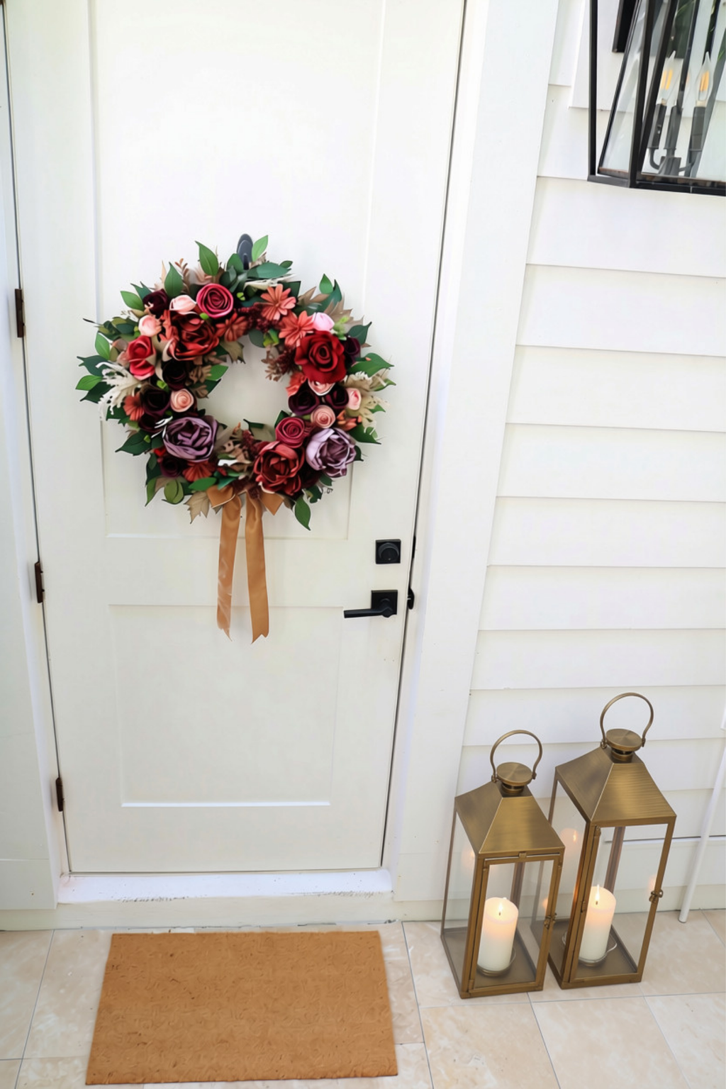 Bordeaux & Blush Burgundy Fall Luxury Front Door Wreath | 25-Inch
