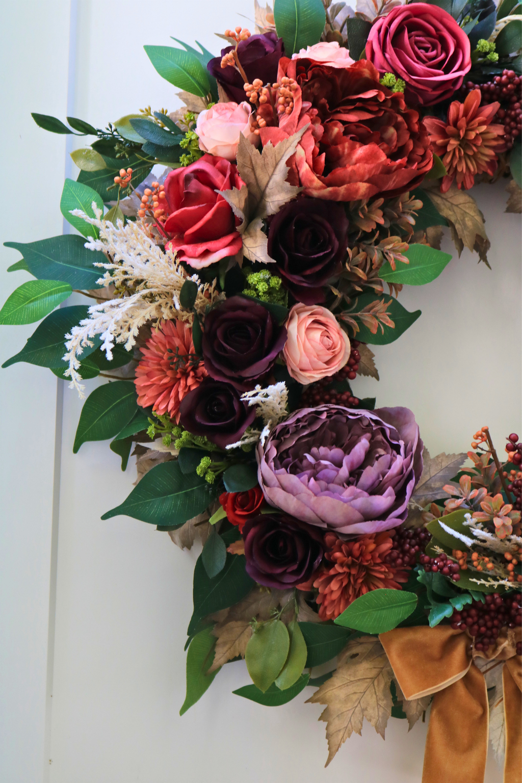 Bordeaux & Blush Burgundy Fall Luxury Front Door Wreath | 25-Inch