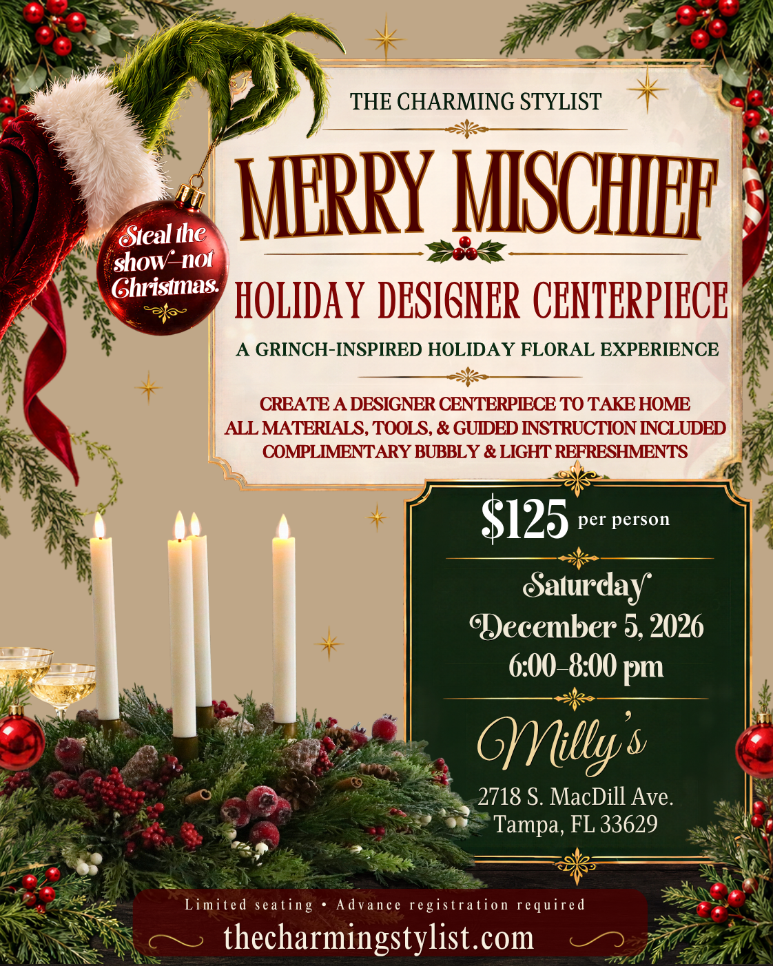Merry Mischief | Sip & Style™ Christmas Centerpiece Class