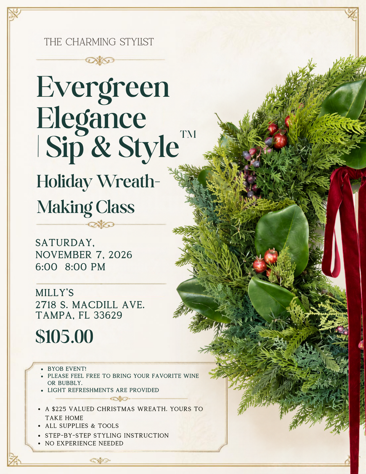 Evergreen Elegance | Sip & Style™ Holiday Wreath-Making Class
