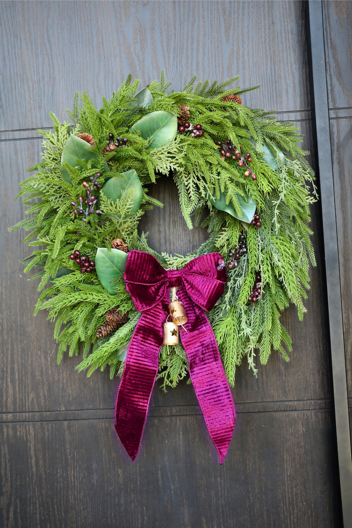 Burgundy Elegance  | Magnolia & Evergreen Holiday Wreath