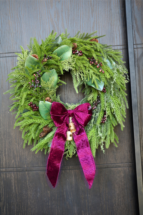 Burgundy Elegance  | Magnolia & Evergreen Holiday Wreath