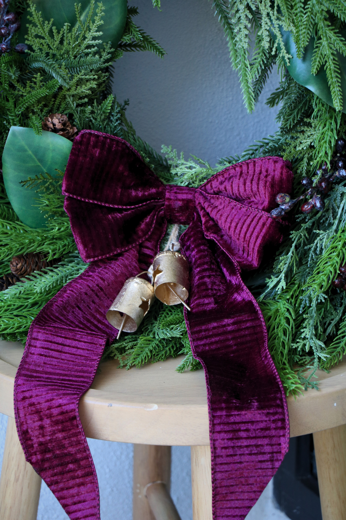 Burgundy Elegance  | Magnolia & Evergreen Holiday Wreath