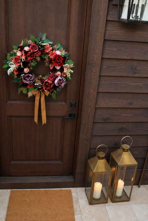 Bordeaux & Blush Burgundy Fall Luxury Front Door Wreath | 25-Inch
