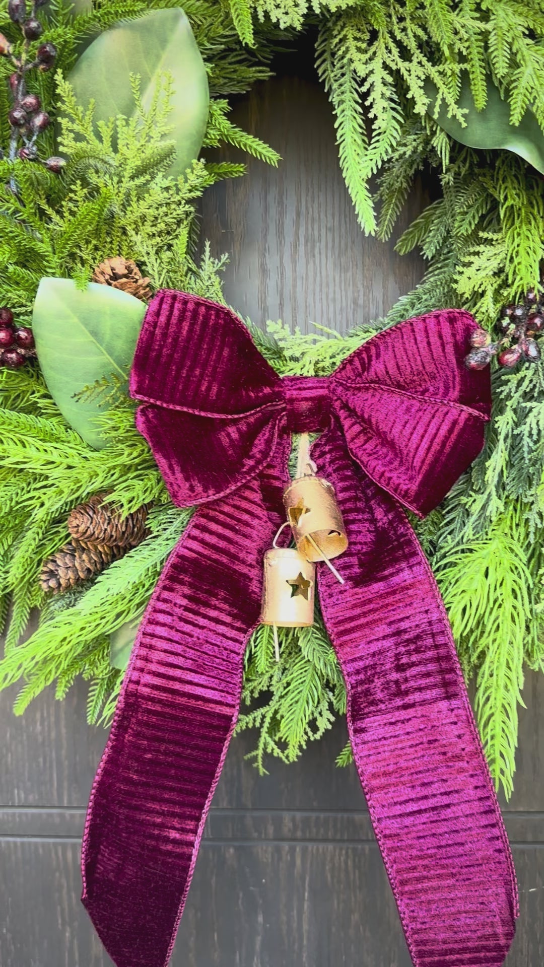 Burgundy Elegance  | Magnolia & Evergreen Holiday Wreath