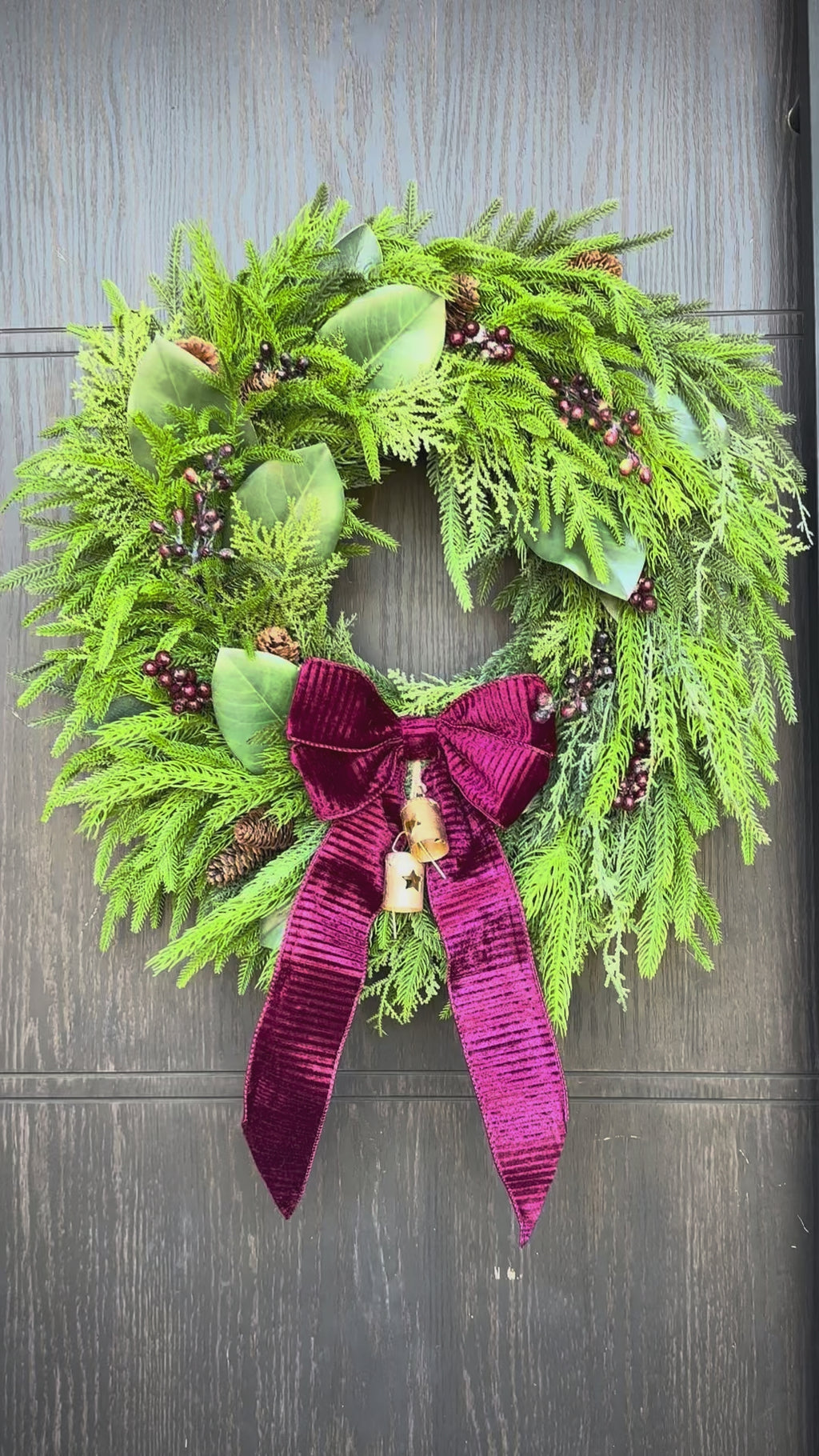 Burgundy Elegance  | Magnolia & Evergreen Holiday Wreath