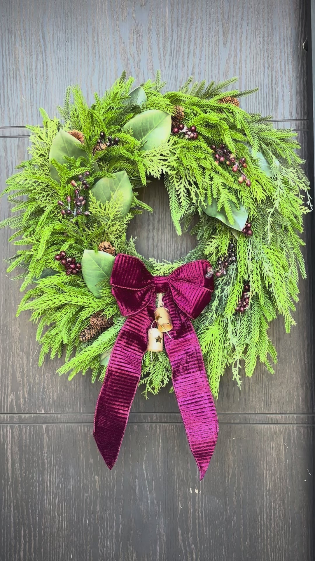 Burgundy Elegance  | Magnolia & Evergreen Holiday Wreath