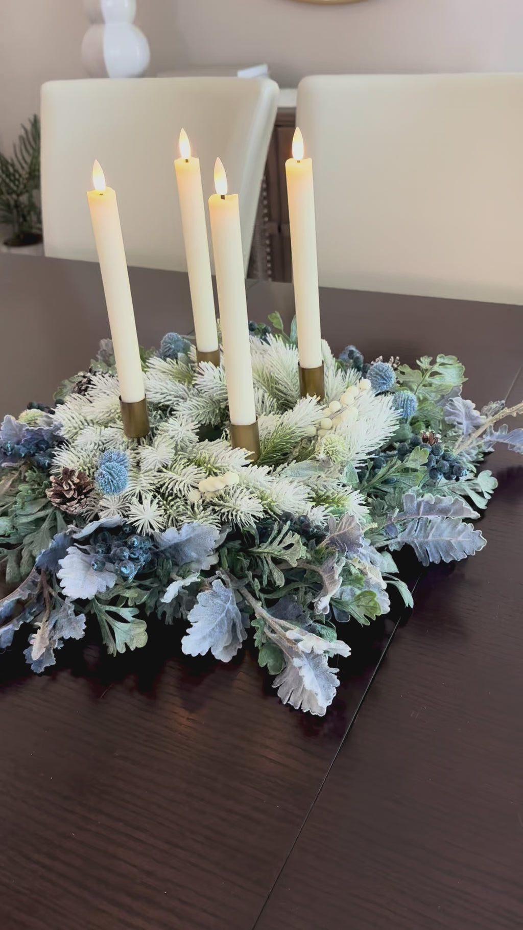 Frosted Noël Advent Candle Centerpiece product video.