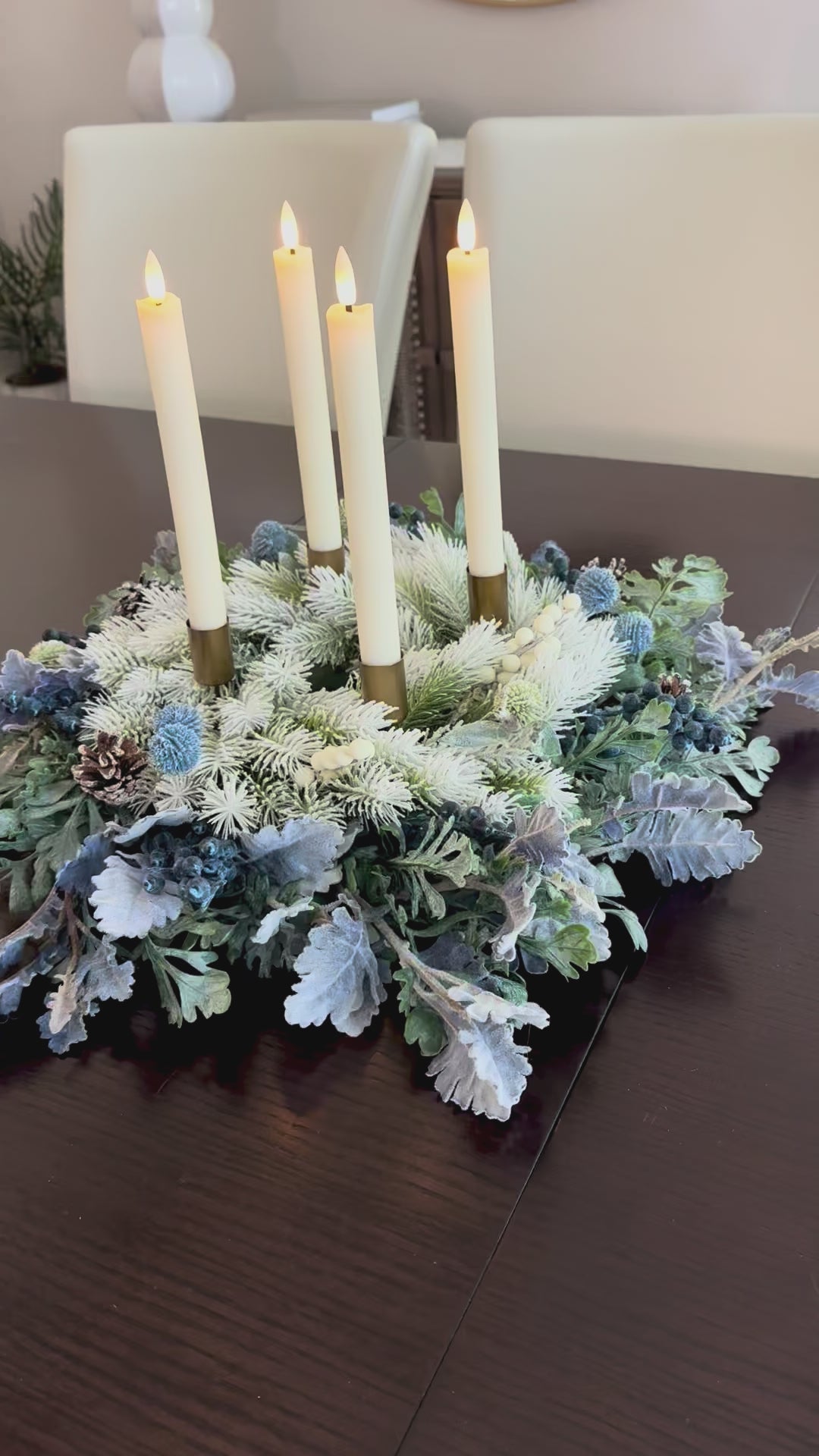 Frosted Noël Advent Candle Centerpiece product video.