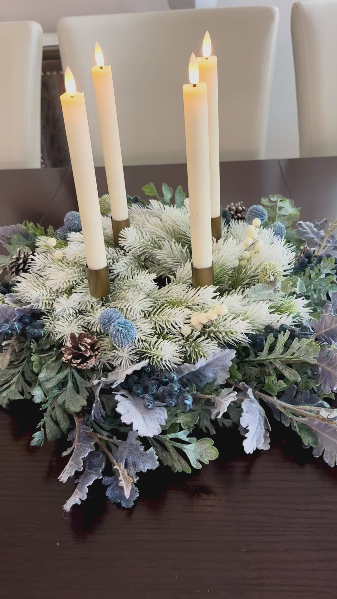 Frosted Noël Advent Candle Centerpiece product video.